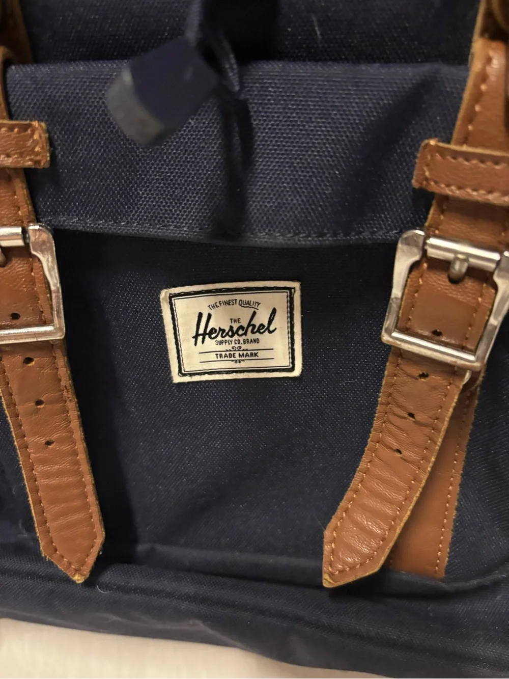 Herschel Supply Company Navy Backpack with Brown Leather Straps